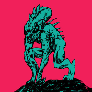 Scary hungry mad chupacabras creature Vector Illustration