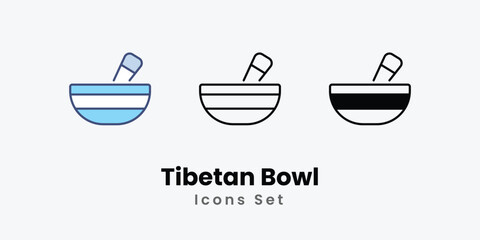 Tibetan Bowl icons vector set stock illustration
