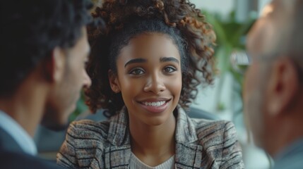 Parents accompanying their young adult child to a meeting with a financial advisor in a contemporary office setting