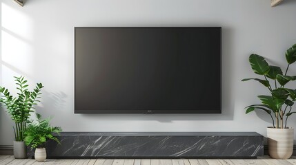 TV mockup background with lcd tv with flat white screen fixed on a wall