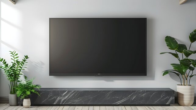 TV mockup background with lcd tv with flat white screen fixed on a wall