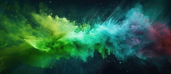 Obraz premium A captivating image with a blend of abstract powder splattering in the background capturing the frozen motion of an explosion of color powder The burst of colors includes green glitter adding a textu