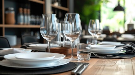 Elegant Restaurant Table Setting in Warm Ambient Light