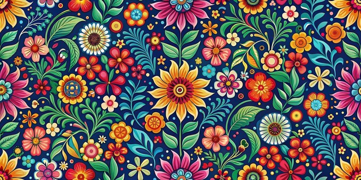 Fototapeta Hispanic Heritage Month pattern wallpaper featuring vibrant floral motifs, Hispanic, Heritage, Month, pattern, wallpaper, floral, motifs, vibrant, celebration, culture, tradition