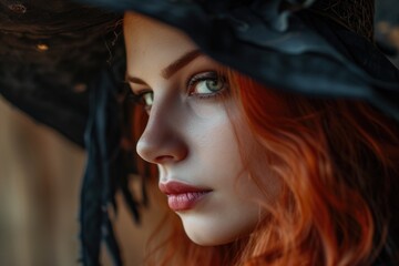 Enchanting Witch Portrait with Candlelight in Twilight. Walpurgis Night Bonfire