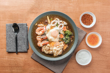 Wide Rice Noodles with Seafood in Gravy Sauce In Thailand it is called (Rad-Na Taley)