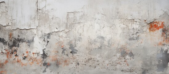 Obraz premium A fragment of an old concrete wall displaying a peeling stucco texture in a painted manner creates an interesting background for copy space image