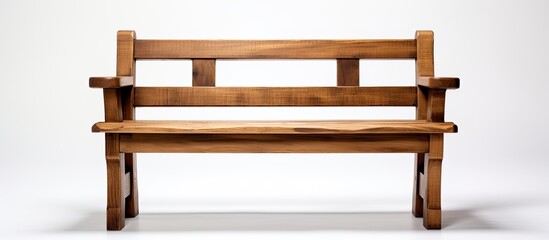 An isolated mini wooden bench in a studio shot with a white background providing ample copy space for images