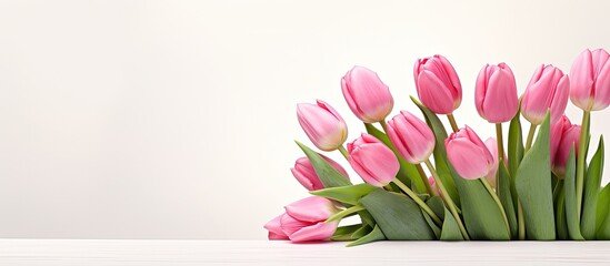 Obraz premium A beautiful bouquet of tulips against a white background providing ample copy space for additional elements in the image