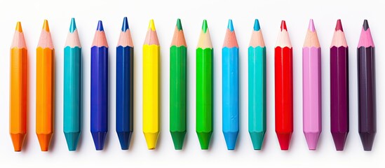 A colorful set of children s markers for drawing with numbers in different colors placed on a white background This image can be used as a copy space for school related concepts or presentations from