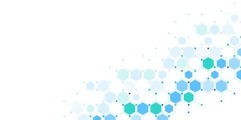 Genetic engineering and molecular structure, hexagon DNA network, science chemical and biotechnology concept, innovation technology, healthcare, and medicine design