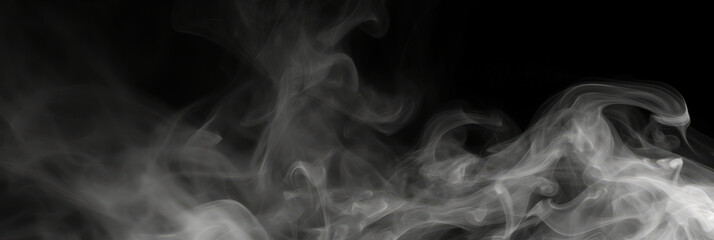 abstract Ethereal White Smoke Swirls on Black Background, capturing the mysterious and captivating nature of smoke in motion. dry ice smoke clouds fog overlay