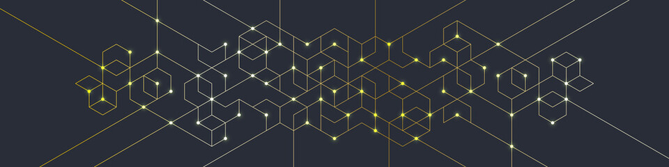 Abstract design element with geometric background and golden hexagons shape pattern