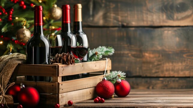 Wine Bottles with Christmas Decorations