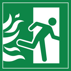 A Man Run from fire  to Exit Door Sign Direction Right Symbolizing Emergency Evacuation