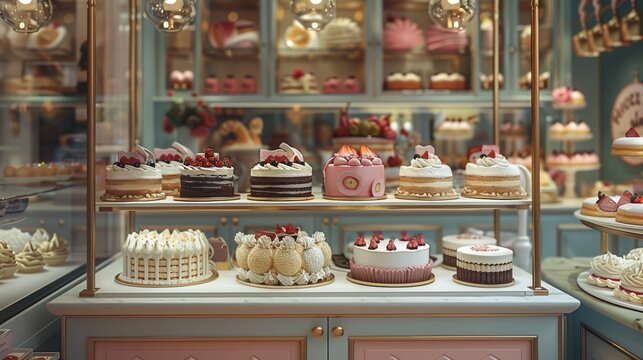 The cake shop include various styles and colors. Generative AI.