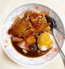 Red Pork with Rice and Boiled Egg