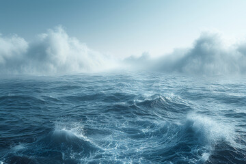 Obraz premium A turbulent ocean meeting a tranquil lake. Concept of chaos vs. peace. Generative Ai.