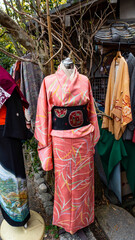 JAPAN, KYOTO – April 2024 : Japanese traditional clothes kimono yukata for sale to japanese...