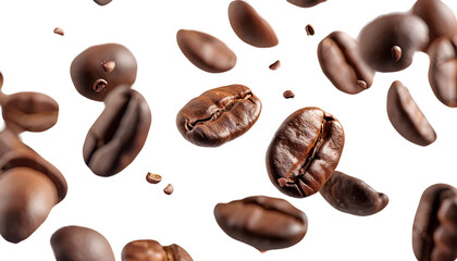 Fototapeta premium Coffee beans floating isolated on transparent background