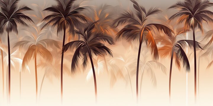 Vintage retro watercolor dra paint palm trees decoration background. Nature outdoor vacation tropical vibe scene