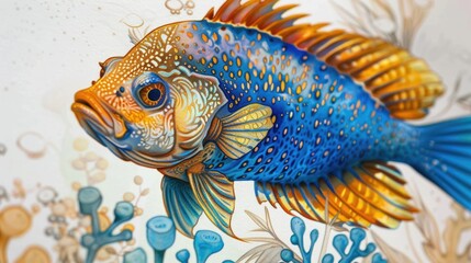 Fototapeta premium Delve into the captivating world of a fish themed coloring book