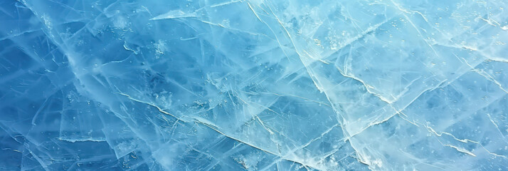 Obraz premium close up abstract blue ice texture, showcasing the intricate patterns and translucent layers of frozen ice, creating a cool and refreshing visual experience. ice texture background,blue ice banner
