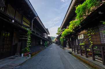 Narrow Japan street in Takayama with no people