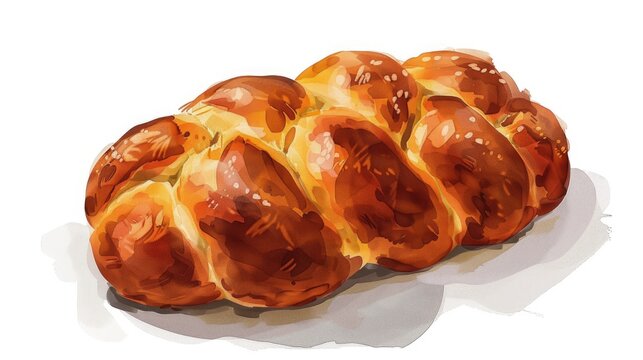 An illustration of Challah bread in a fun cartoonish style standing out against a clean white backdrop