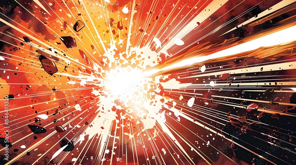 Wall mural abstract comic background featuring an exploding laser beam