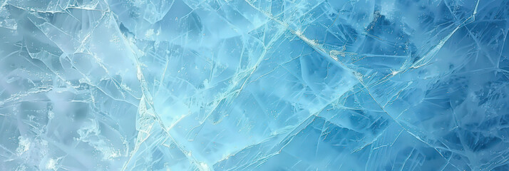 Obraz premium close up abstract blue ice texture, showcasing the intricate patterns and translucent layers of frozen ice, creating a cool and refreshing visual experience. ice texture background,blue ice banner