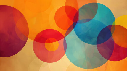Obraz premium A vibrant abstract colorful circles in shades of red, orange, blue, and teal on a beige background, creating a dynamic and visually engaging composition. retro circle.