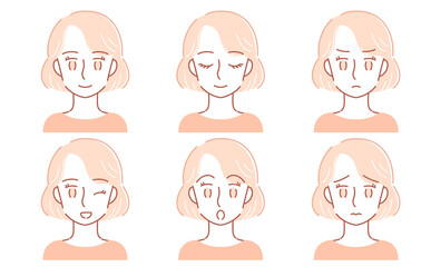 若い女性の顔のイラストセット