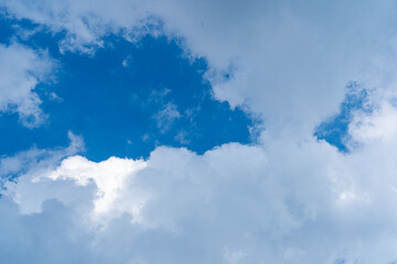 Blue Sky with White Clouds, Sunny Cloudy Sky Texture Background, Fluffy Clouds Pattern, Sunny Cumulus