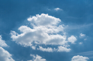 Blue Sky with White Clouds, Sunny Cloudy Sky Texture Background, Fluffy Clouds Pattern, Sunny Cumulus
