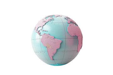A stylized globe showcasing continents with pink and blue coloring, highlighting the beauty of our planet's geography.