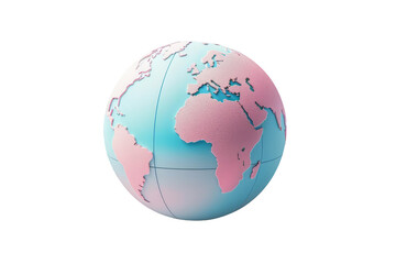 Obraz premium 3D rendered image of a pastel blue and pink globe highlighting Africa and parts of Europe and Asia on a white background.