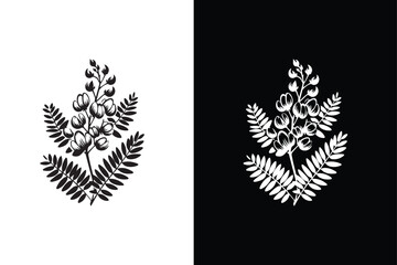 Flat vector Acacia flower icon illustration. Tree branch collection, floral isolated
