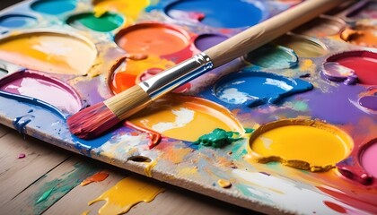 Obraz premium A close-up of a painter's palette filled with vibrant colors. 