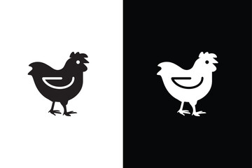 hen and chicken on white black icon silhouette