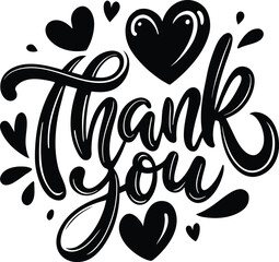 black and white thank you t-shirt design illustration 