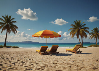Fototapeta premium chairs and umbrella on the beach in summer time