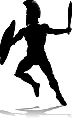 A Spartan or Trojan ancient Greek hoplite warrior silhouette. Could also be a Roman gladiator.