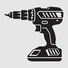 Simple electric drill icon, black vector illustration on transparent background