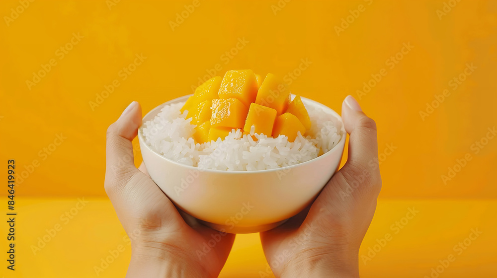 Poster Vibrant Thai Mango Sticky Rice - Minimalist Culinary Presentation  