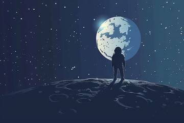 Obraz premium astronaut standing on the moon looking to the earth under galaxy start space.
