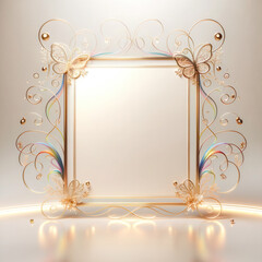 Elegant golden ornate frame with floral and butterfly patterns, ideal for luxury decor, invitations, and greeting cards.