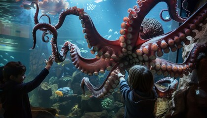 Obraz premium Enthralling Encounter: The Majestic Giant Pacific Octopus at the Aquarium of the Pacific