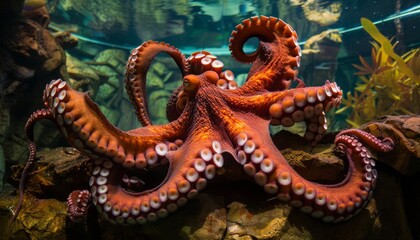 Mesmerizing Encounter: A Giant Pacific Octopus at the Aquarium of the Pacific