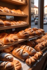 A traditional bakery with fresh bread and pastries on display
